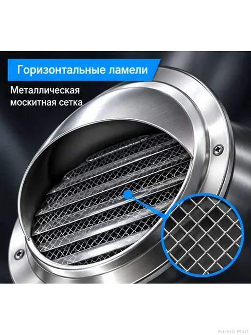 Вентиляционный колпак 100 мм сталь SUS304 с сеткой, серый, фото 3