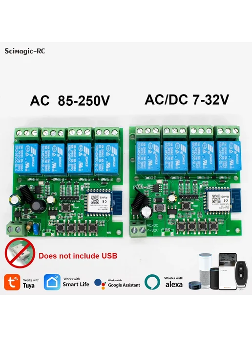 Scimagic-RC Умный реле Wi-Fi 85-250V Tuya, переключатель 4-канальный, фото 2