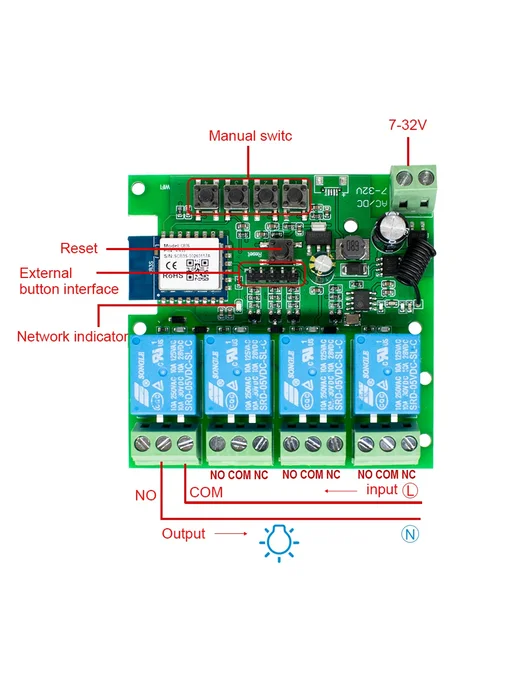 Scimagic-RC Умный реле Wi-Fi 85-250V Tuya, переключатель 4-канальный, фото 7