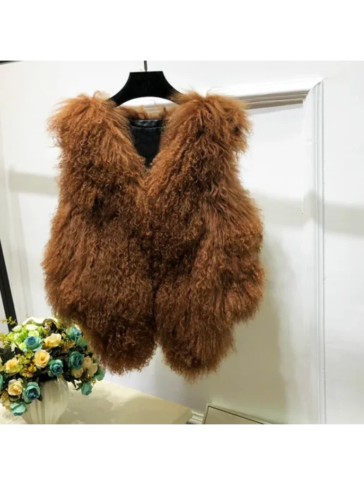 TONFUR Женский жилет из меха монгольской овцы ksr855, зеленый, фото 2