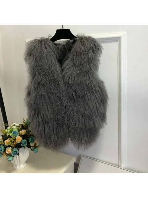 TONFUR Женский жилет из меха монгольской овцы ksr855, зеленый, фото 5