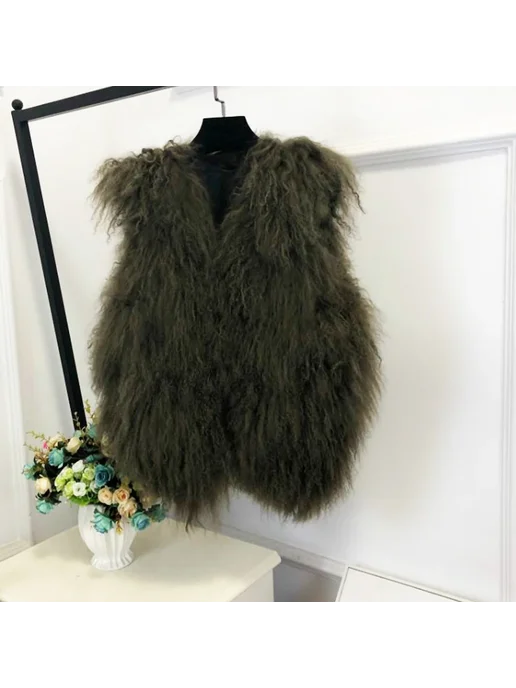TONFUR Женский жилет из меха монгольской овцы ksr855, зеленый, фото 7