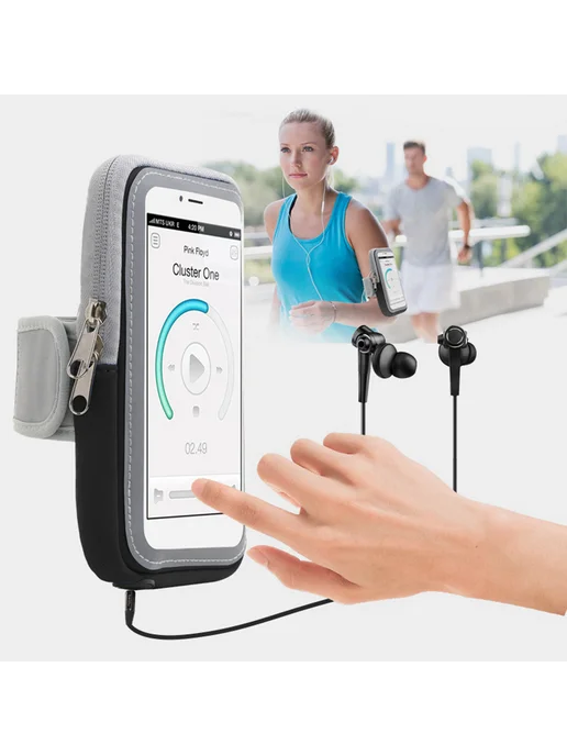 Спорт рука Phone Belt для Men Women, сенсорный дисплей, чёрн, черный, фото 3