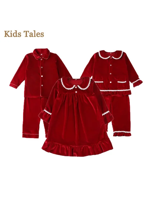 Kids tales Детские сказки Красный бархатный пижамный комплект, красный, фото 2