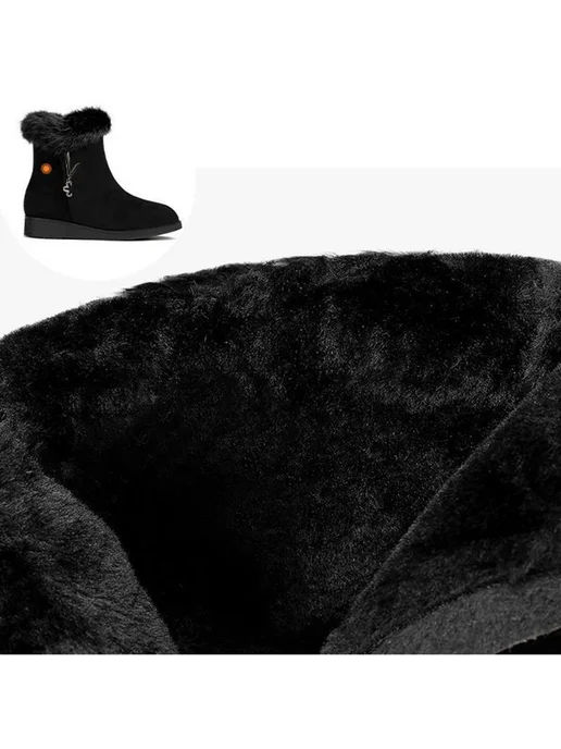 VRLVCY Женские ботинки челси на платформе, теплые короткие ботильон, черный, фото 7