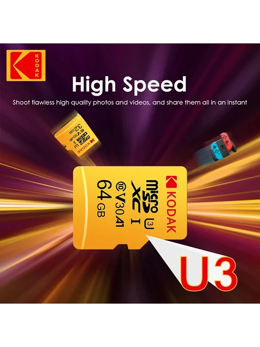 KODAK Карта памяти Micro SD 128 ГБ, класс 10, флеш-накопител, 128 ГБ, фото 4