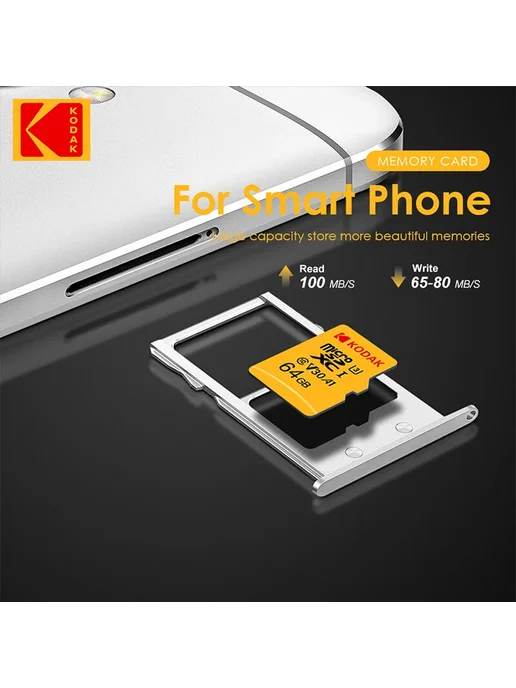 KODAK Карта памяти Micro SD 128 ГБ, класс 10, флеш-накопител, 128 ГБ, фото 5