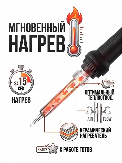 Паяльник электрический 60 Вт с регулировкой температуры, 60 Вт, фото 3