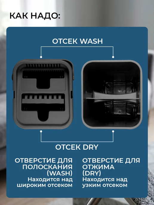 Happy Panda Швабра с отжимом и ведром для пола 6л HP-MB08BK, 6 л, фото 6