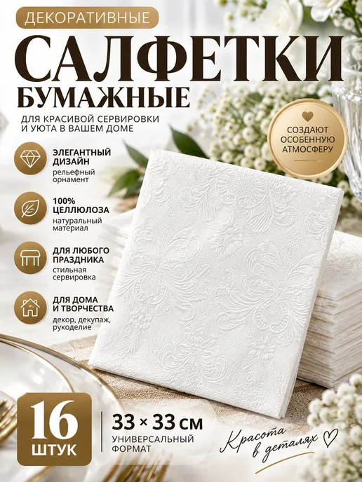 Мята_бренд Салфетки бумажные сервировочные 16 шт. 33смх33см, 16 шт