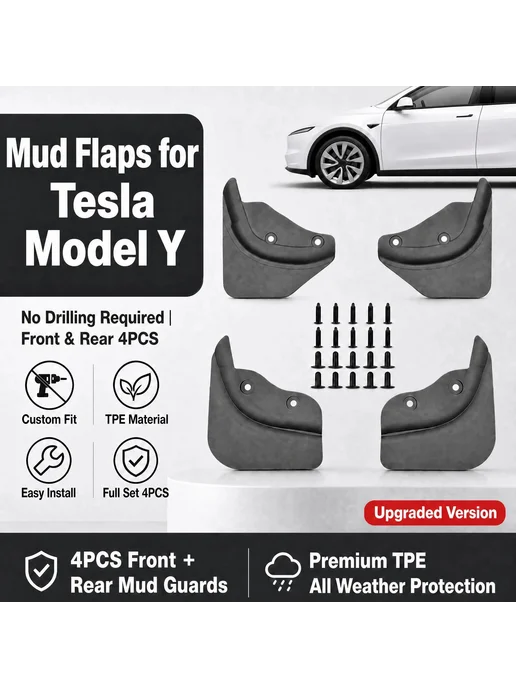 Globle Auto parts Комплект Из 4 Неперфорированных Брызговиков Для Tesla Model, вариант, фото 2