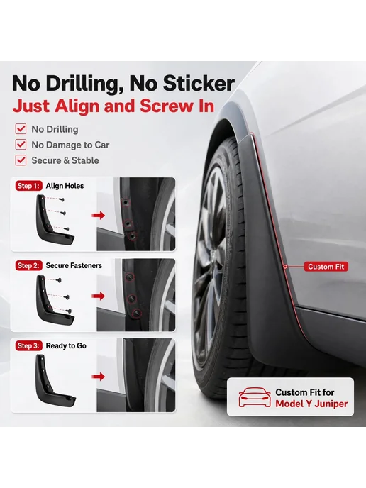 Globle Auto parts Комплект Из 4 Неперфорированных Брызговиков Для Tesla Model, вариант, фото 4
