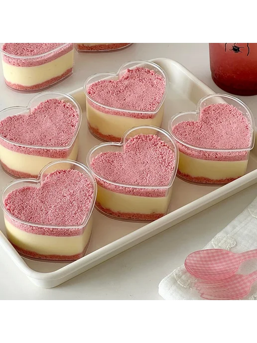 Одноразовые креманки в форме сердца с крышкой, 10 шт, 10 шт, фото 2