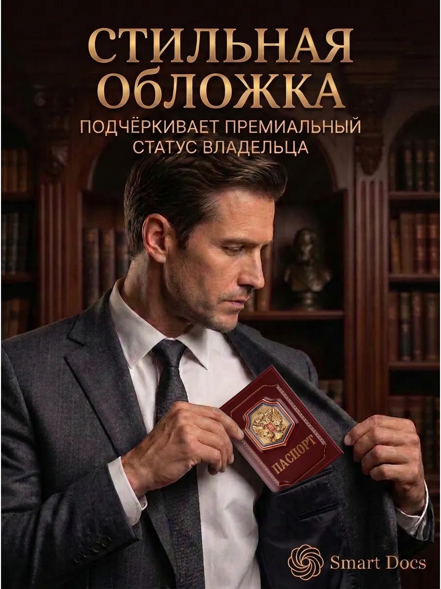 Обложка на паспорт кожаная натуральная с гербом на щите - фото 4