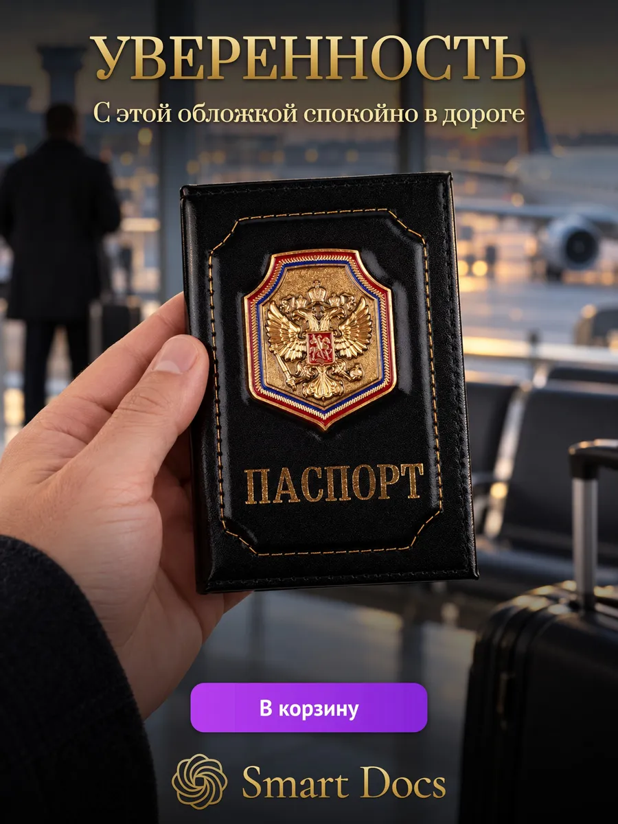 Обложка на паспорт кожаная с гербом на щите мужская - фото 5