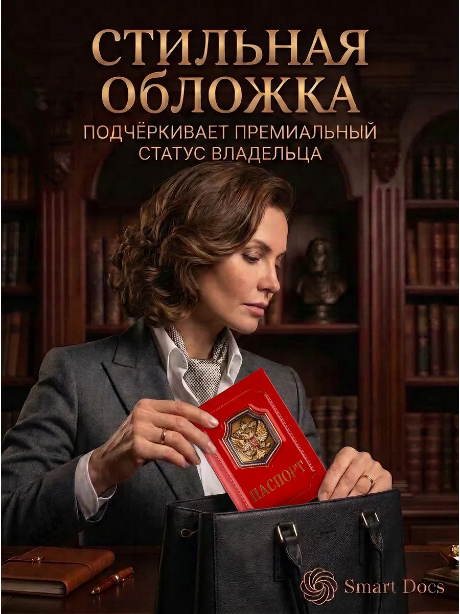 Обложка на паспорт герб на щите золото натуральная кожа — фото 3