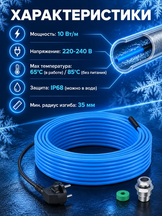 FREEZSTOP Греющий кабель в трубу inside 10 вт м 5 метров, 10 Вт, 6 м, фото 3