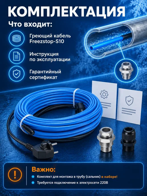 FREEZSTOP Греющий кабель в трубу inside 10 вт м 5 метров, 10 Вт, 6 м, фото 5