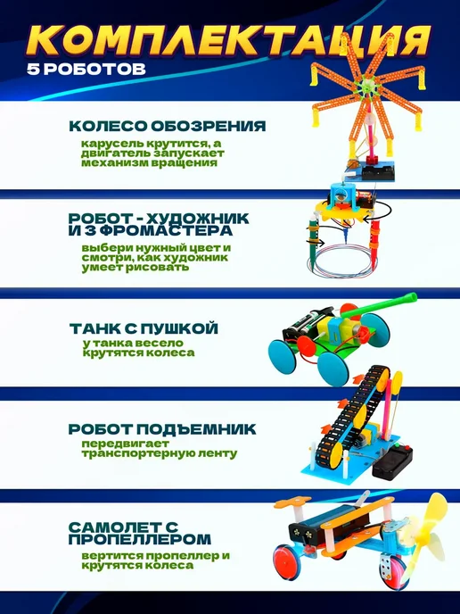 Конструктор для создания роботов 5 в 1, синий, фото 2