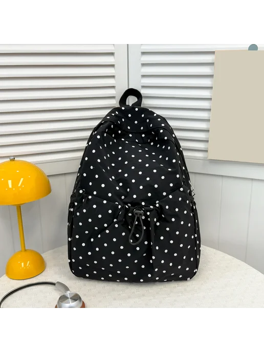 Девочковый рюкзак из нейлона в горошек для школы, вместитель, черный
