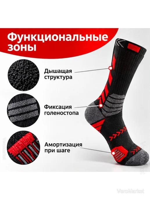Носки компрессионные спортивные унисекс 38–44, черный, фото 4