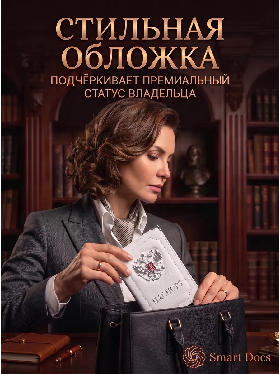 Обложка на паспорт с гербом искусственная кожа женская - фото 4