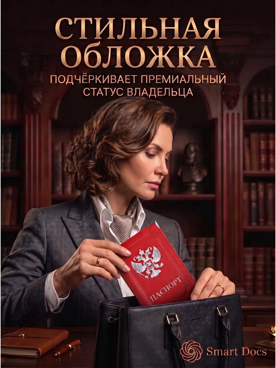 Обложка на паспорт с гербом искусственная кожа женская - фото 4