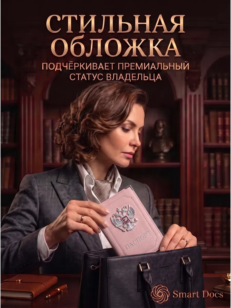 Обложка на паспорт с гербом искусственная кожа женская - фото 4