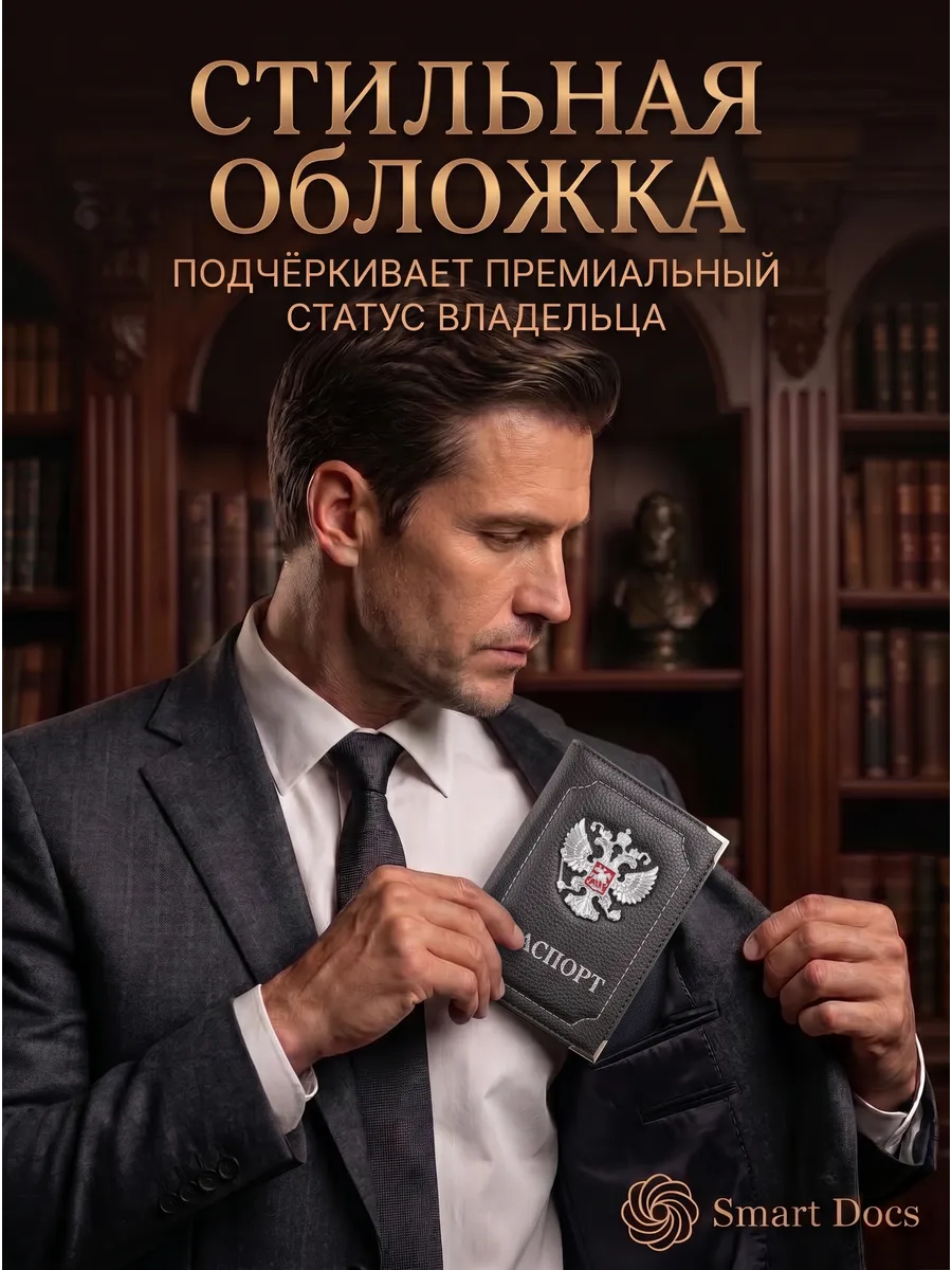 Обложка на паспорт с гербом искусственная кожа мужская - фото 4