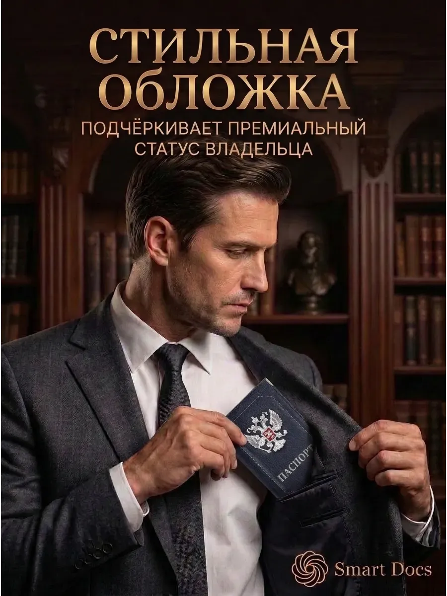 Обложка на паспорт с гербом искусственная кожа мужская - фото 4
