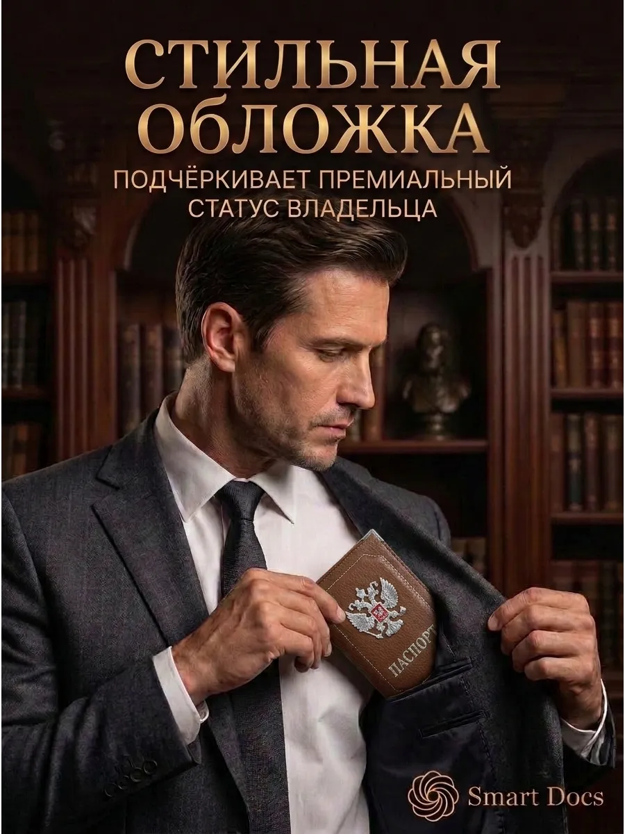 Обложка на паспорт с гербом искусственная кожа мужская - фото 4