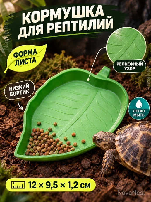 Миска-лист для корма и воды рептилий 12 см, зеленый