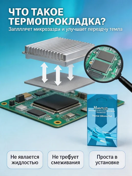 HANTUZI термопрокладка 85x45x3.0мм 21Вт мК для ноутбука 3шт, 85x45x3.0 мм, 21 Вт, фото 6