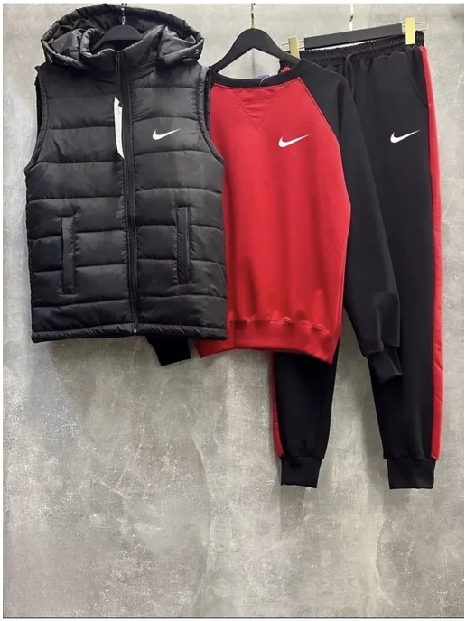ShinClothes Спортивный костюм тройка с жилеткой, черный, фото 2