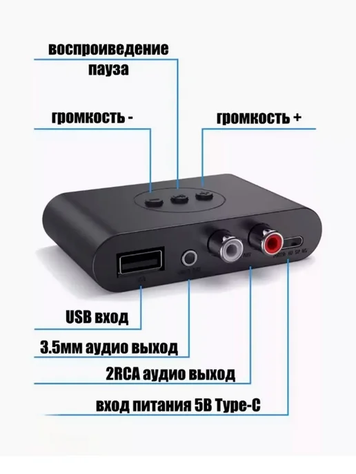 Bluetooth-ресивер VIDGES для колонок RCA AUX, вариант, фото 3