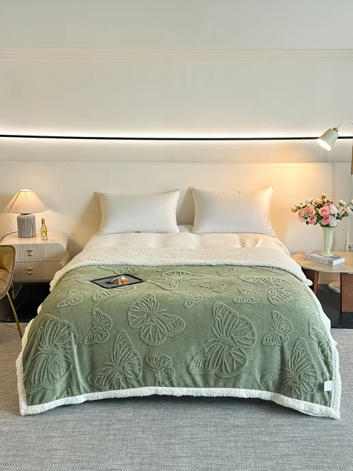 Abirang Мягкий плед 200×230 зелёный бабочки, 200x230, фото 3