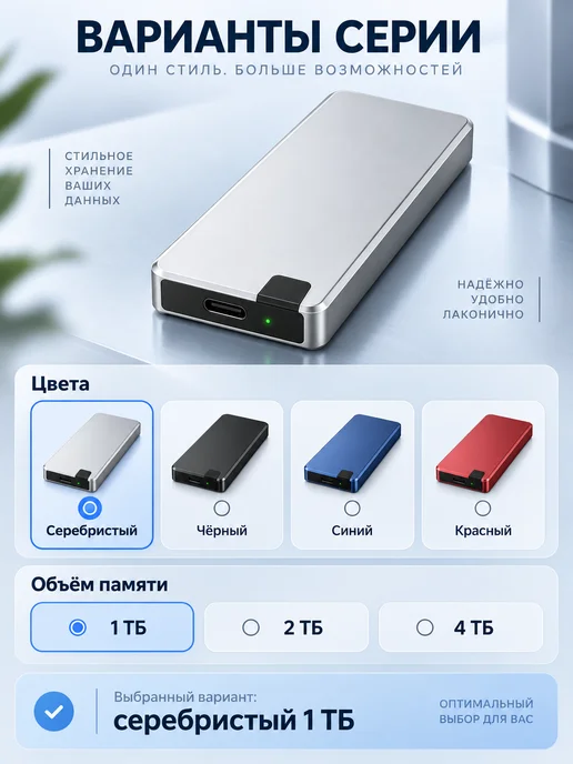 Нет бренда Внешний SSD 2 ТБ Type-C, портативный накопитель, 1 ТБ, фото 8