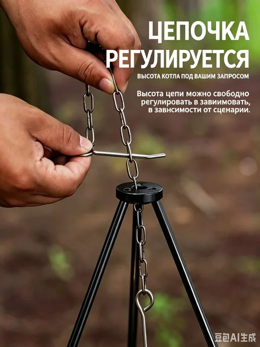 Складная тренога для костра с регулировкой высоты, вариант, фото 4