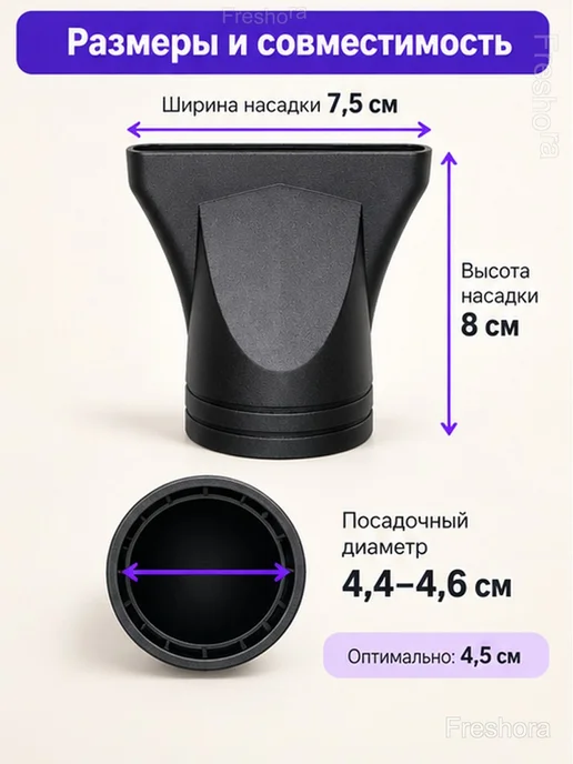 Насадка-концентратор для фена, чёрная, черный, фото 5