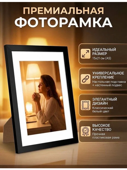 Фото магазин А4 Рамка для фото 15х21 см, А5, черная, 15x21 см