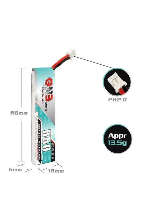 Аккумулятор Li-Po 550mAh 3.7V для дронов с разъемом PH2.0, 550 мАч, фото 3