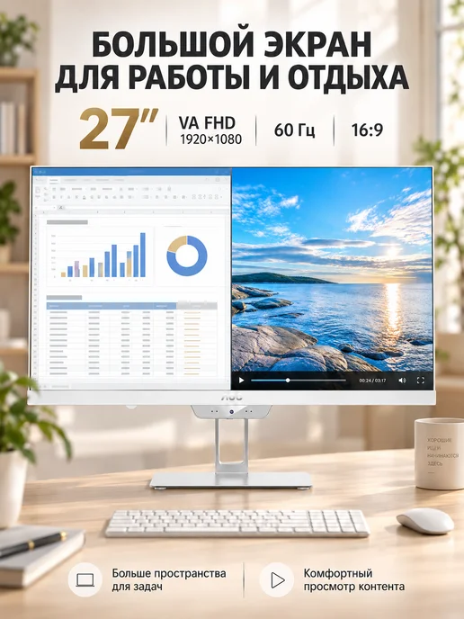 AOC Моноблок 27″ i5-8250U 16ГБ 512ГБ белый, 16 ГБ, 512 ГБ, белый, фото 3