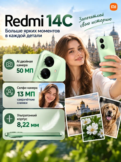 Смартфон Xiaomi Redmi 14C 8/256 ГБ, зеленый, фото 5
