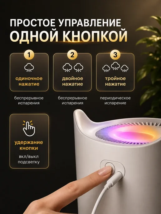 Увлажнитель воздуха для дома с аромадиффузором и подсветкой, белый, фото 2