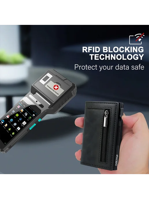 Нет бренда Тонкий RFID-защищенный Кошелек-портмоне С Выдвижным Механизм, черный, фото 5