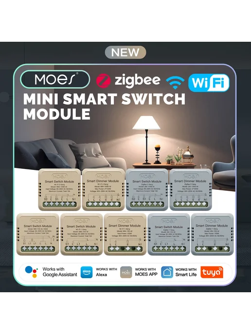 MOES Star Ring Мини умный выключатель 1 2 клавиши WiFi ZigBe, вариант, фото 2
