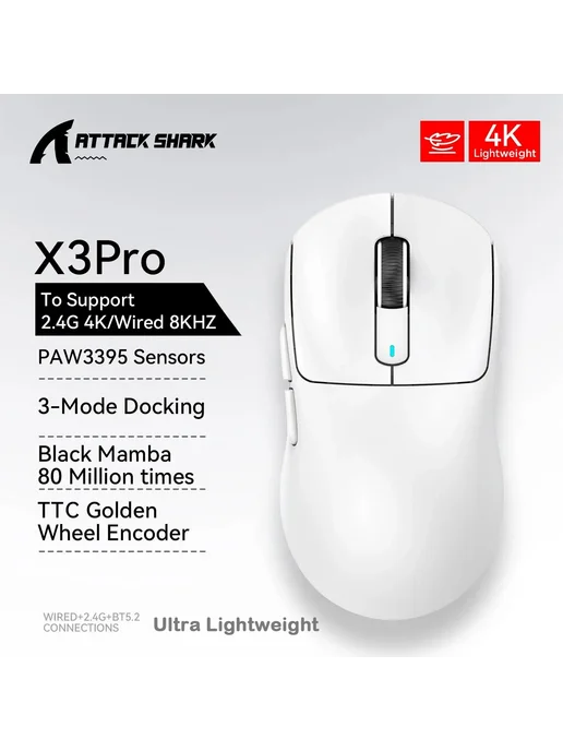 Attack Shark Беспроводная игровая мышь X3 white, белый, фото 2