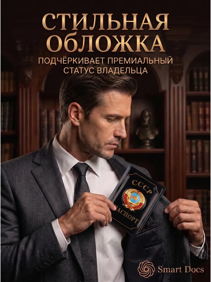 Обложка на паспорт СССР кожаная натуральная с гербом мужская - фото 4