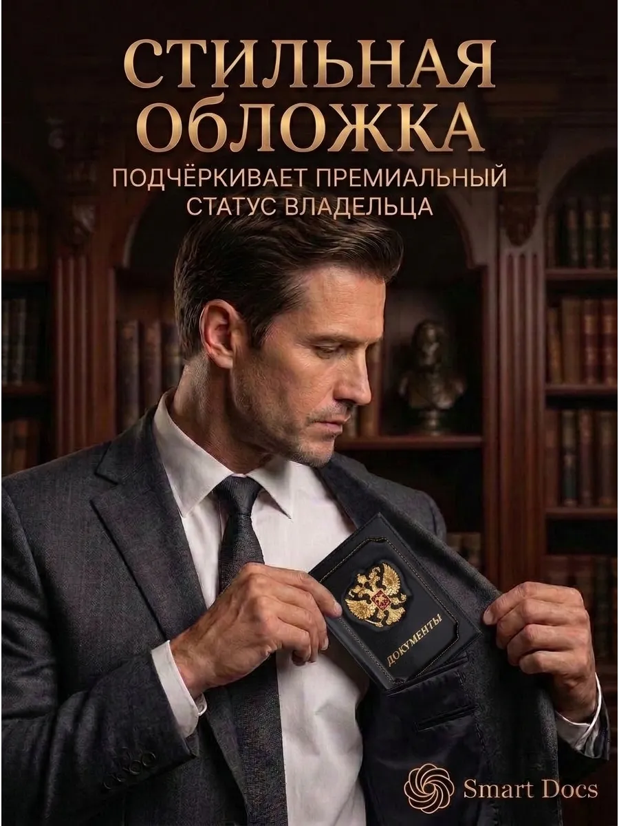Обложка на автодокументы и паспорт герб натуральная кожа — фото 3