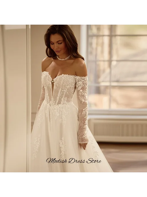 XIKUO Классическое свадебное платье из кружева и тюля Robe de mari, белый, фото 2